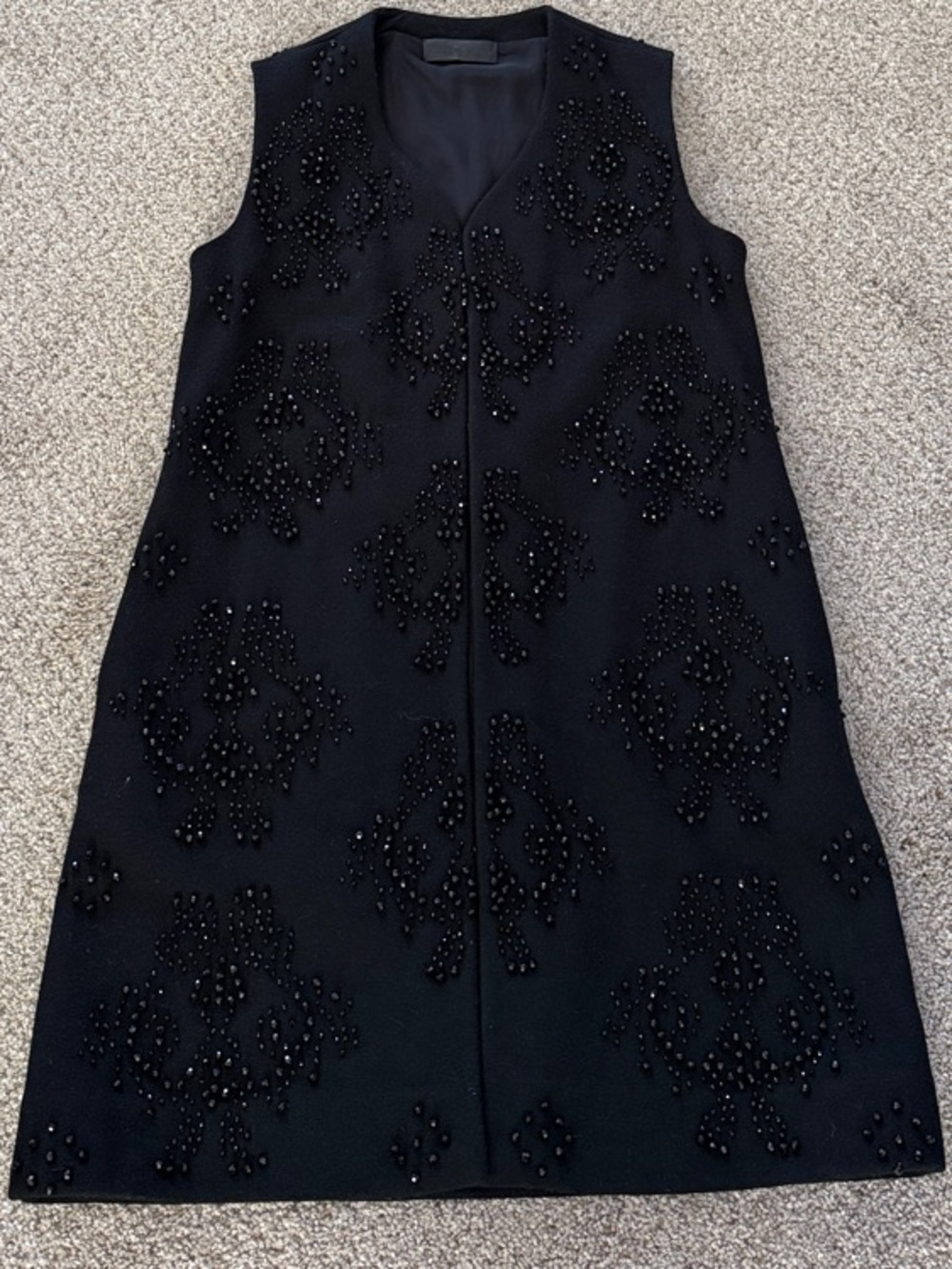 Co Black Embellished beaded long vest wool blend
